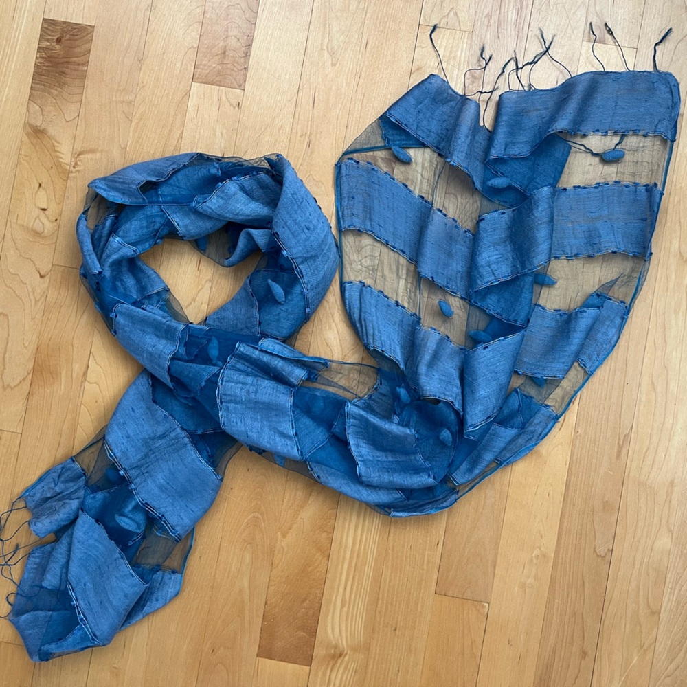 🪺New HAND WOVEN SILK PANEL SCARF/SHAWL-by BLUE PACIFIC | Vintage Denim Blue - Picture 3 of 17